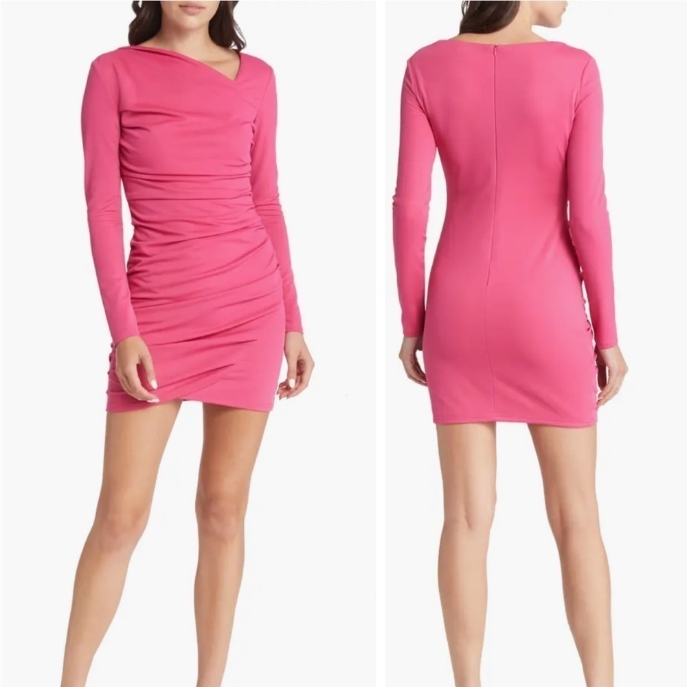Nordstrom Pink Long-Sleeve Ruched Bodycon Dress